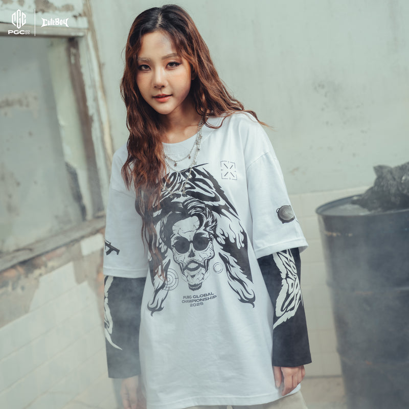 Skeleton fire Arm Ohana x PGC2025 [White/Black] Layers Long Sleeve T-Shirt
