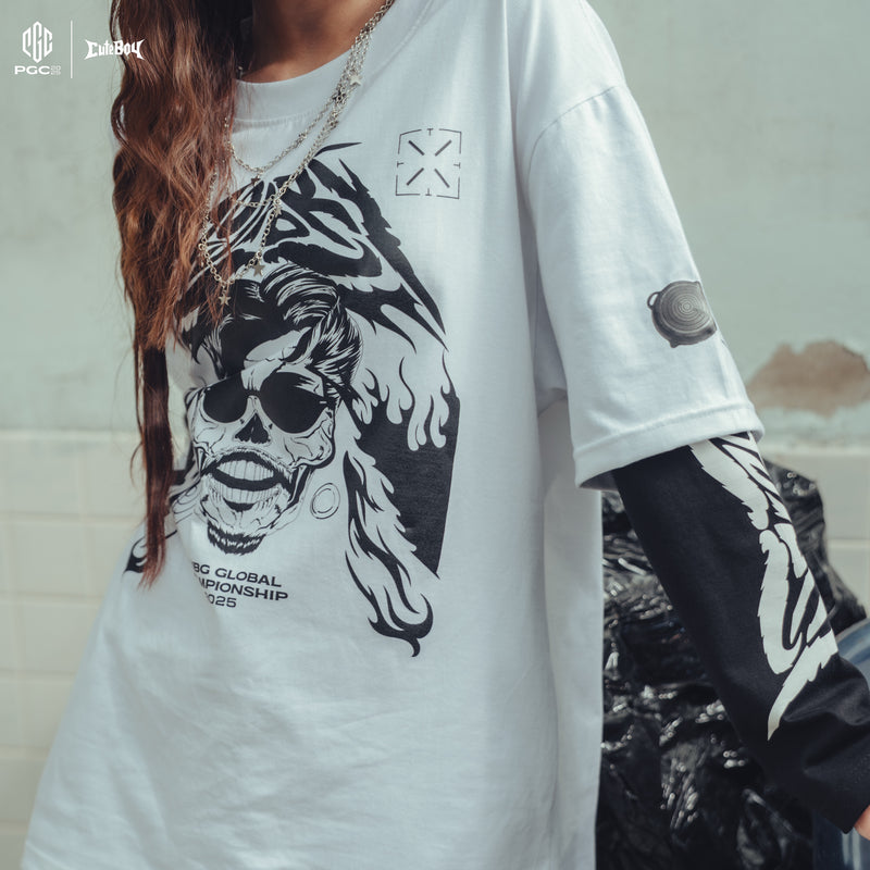 Skeleton fire Arm Ohana x PGC2025 [White/Black] Layers Long Sleeve T-Shirt